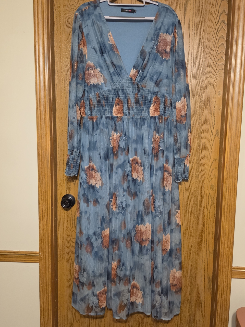 Blue Floral V-Neck Maxi Dress